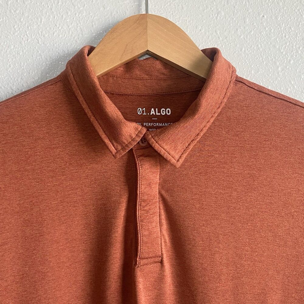 01.Algo Mens XL Performance Polo Shirt Rust Orange Quick Dry Anti-Odor SPF 40 - Picture 2 of 7